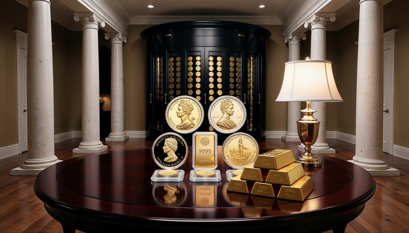 Gold bars and coins representing wealth
